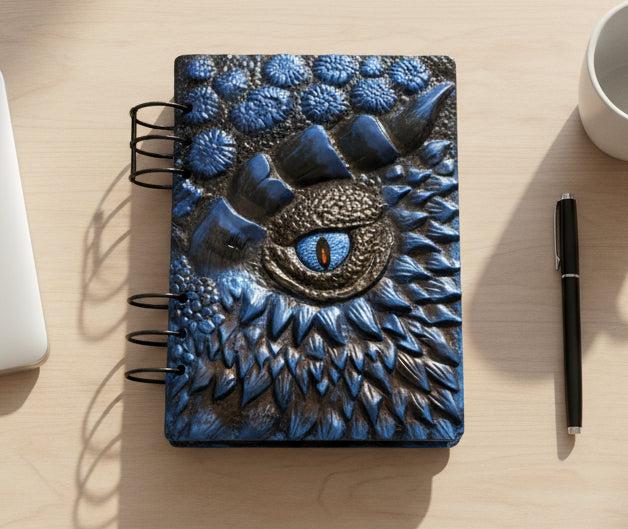 Blue-Black Dragon Refillable Notebook – A5 Handmade Fantasy Journal