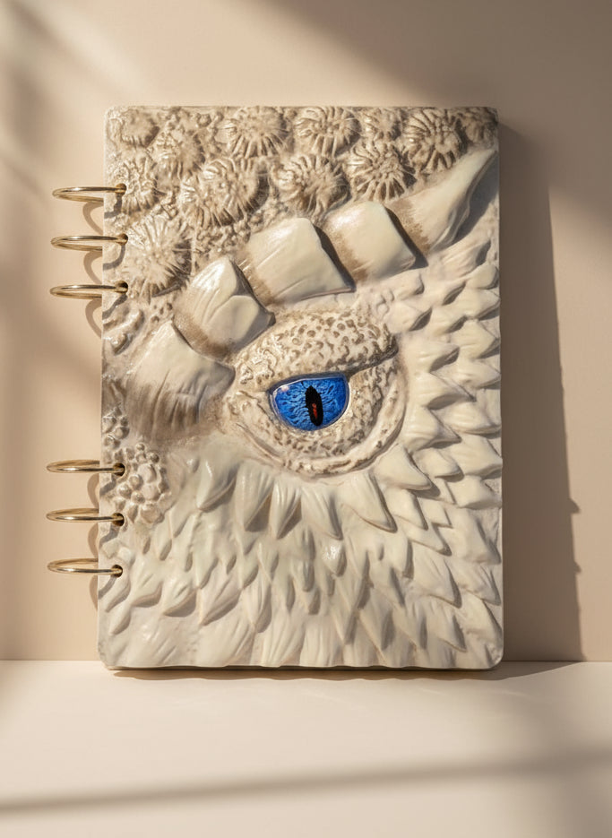 White Dragon Refillable Notebook – A5 Handmade Fantasy Journal