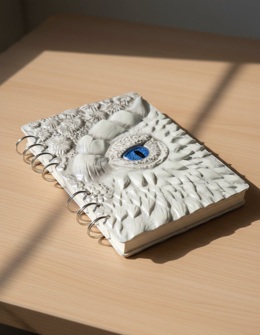 White Dragon Refillable Notebook – A5 Handmade Fantasy Journal